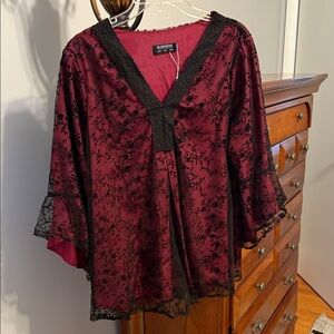 BloomChic Red and Black Lace Detail Top